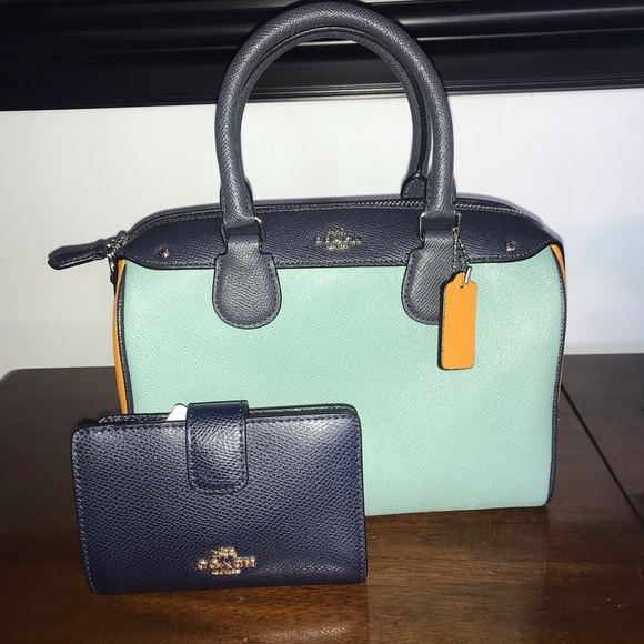 Coach BLUE MULTI Colorblock Leather MINI BENNETT & Wallet NWT - Picture 16 of 16